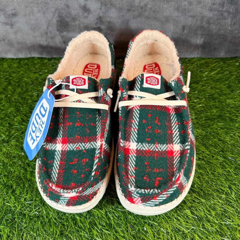Hey Dude Wendy Confetti Plaid Cozy Red Green Multi Slip On Shoes Womens sz 7 NWT - Picture 3 of 12